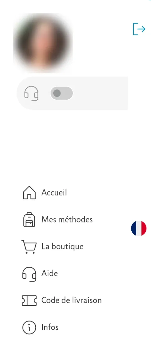 Le menu de l'application, la photo de profil en haut
