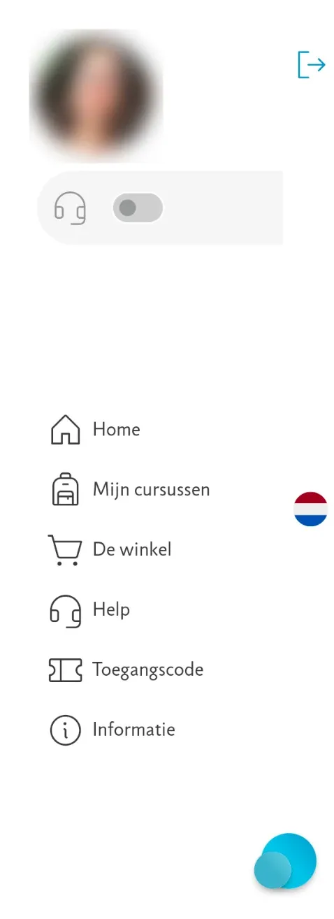 Het menu van de app, met de profielfoto bovenaan