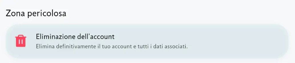 La scheda «Eliminazione dell'account», in fondo alla pagina Il mio account