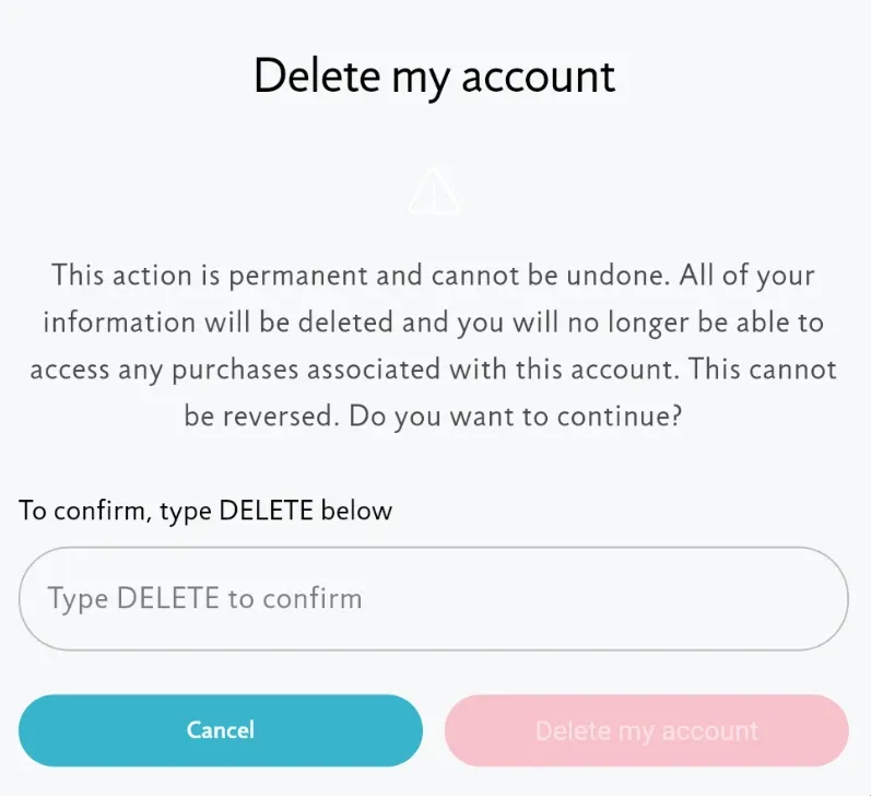 The confirmation dialog asking you to type the word DELETE