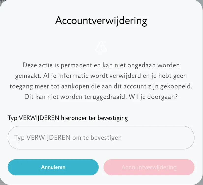 Het bevestigingsvenster dat vraagt het woord VERWIJDEREN te typen